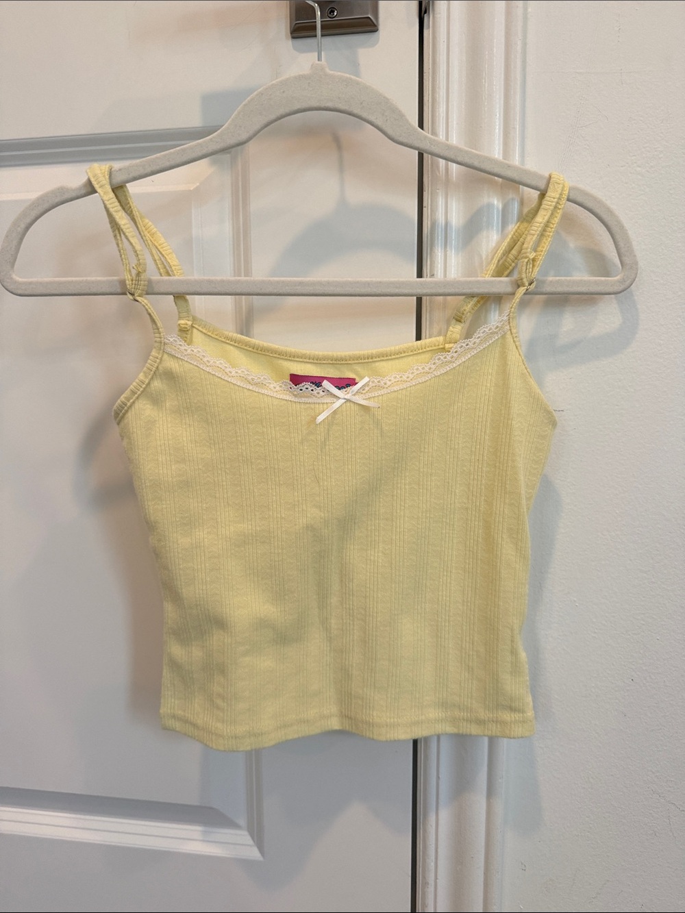 Edikted Pale Yellow Ribbed Lace-Trim Camisole